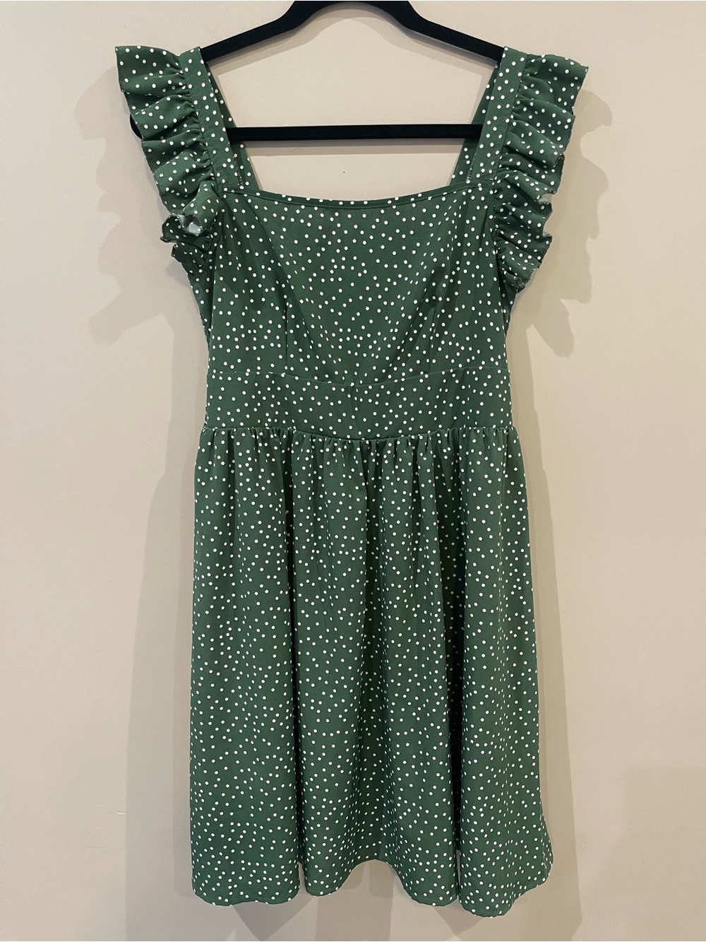 SHEIN Green Polka Dot Ruffle Strap Mini Dress
